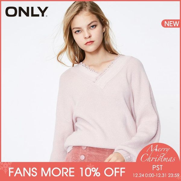 

only winter loose pure color v-neck pullovers sweater | 119113531, White;black