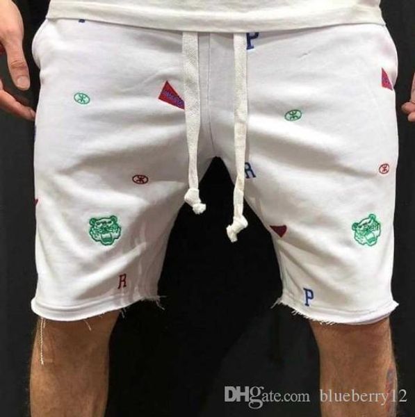 

mens summer shorts high street fashion вышитых сырые шорты мужские открытый бег спорт вышивка коротких штаны, White;black