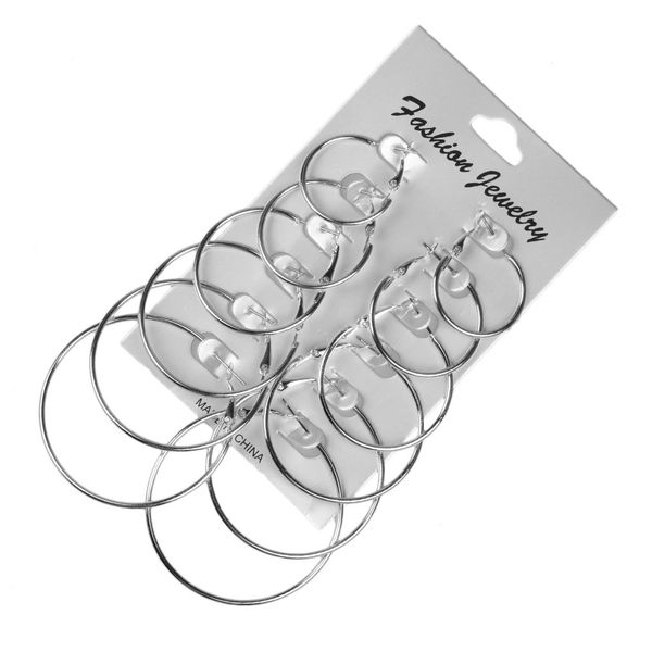 

2019 fashion jewelry 6 pairs/set gold silver hoop earrings set statement big circle earring for women girls ear clip brincos, Golden;silver