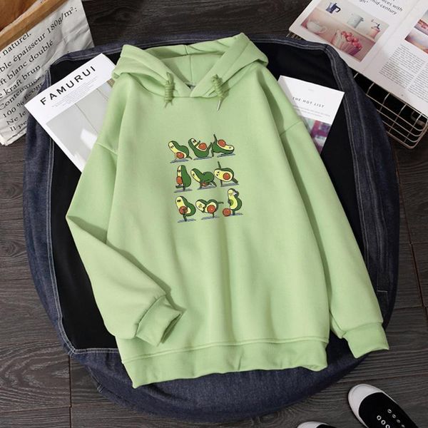 

avocado drawing harajuku kawaii hoodies women autumn winter office lady pullover thick loose clothe coat female streetwear, Black