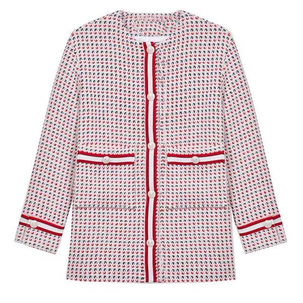 

tweed check women coat long sleeve o-neck casual lady jacket 2020 spring summer new, Black;brown