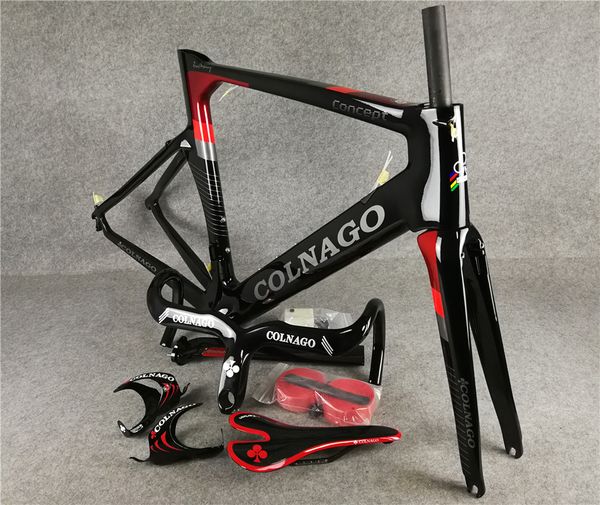 

Black red colnago concept carbon road frame fork eatpo t head et clamp handlebar addle water bottle cage package for ale hipping