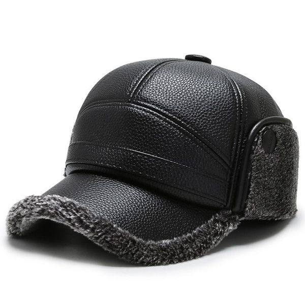 

2020 autumn and winter wild leather baseball cap men's windproof winter hat outdoor fashion earmuffs warm hat ozqtw, Black;white