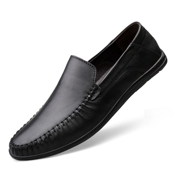 

vogue brand men leather shoes fashion soft bottom loafers shoes light comfortable men driving zapatos 55, Black