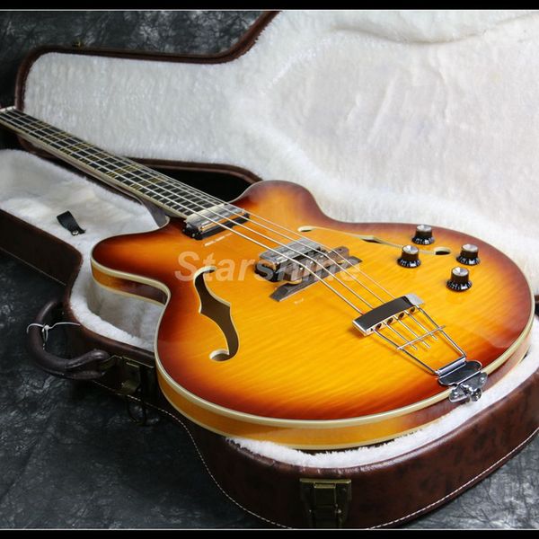 

2019 4 strings hofner electric bass guitar flamed maple veneer semi hollow body