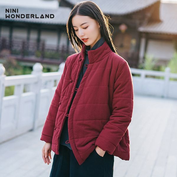 

nini wonderland 2019 winter cotton jacket coat women thickening warm parkas female high collar short outwear clothes solid, Black