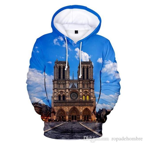 

нотр-дам де пари мужские толстовки 3d printed tops mens o-шея свободные кофты женщины причинные одежда, Black