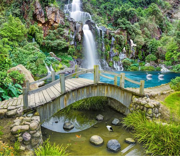 

телефон 3d обои mountain spring creek bidge water waterfall пейзаж гостиная спальня фон отделка стен фреска обои
