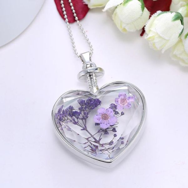 

otoky 2018 new fashion diy heart glass lavender floating memory living pendant necklace oct.23, Silver