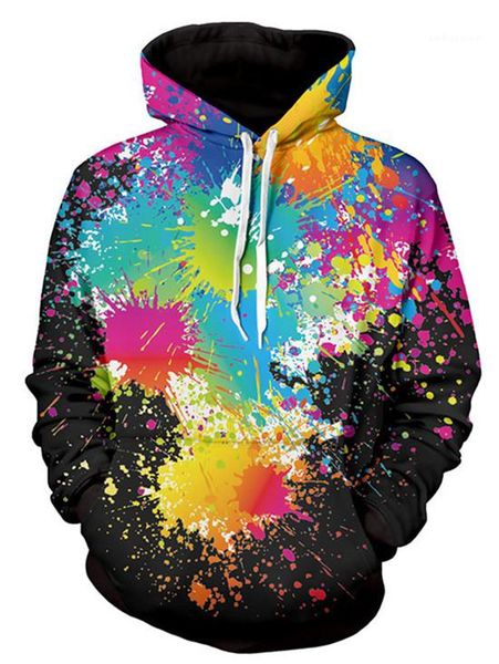 

casual couple sweater fashion o neck clothing mens 3d creative inkjet paint hooded shirt europe style, Black