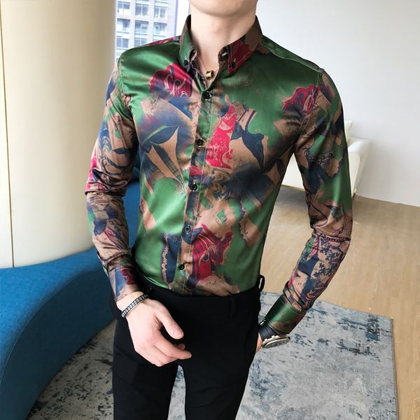 

mens hawaiian shirt slim fit 2020 hombre chemise homme shirts luxury long sleeve shirt camisas masculina shirts for men, White;black