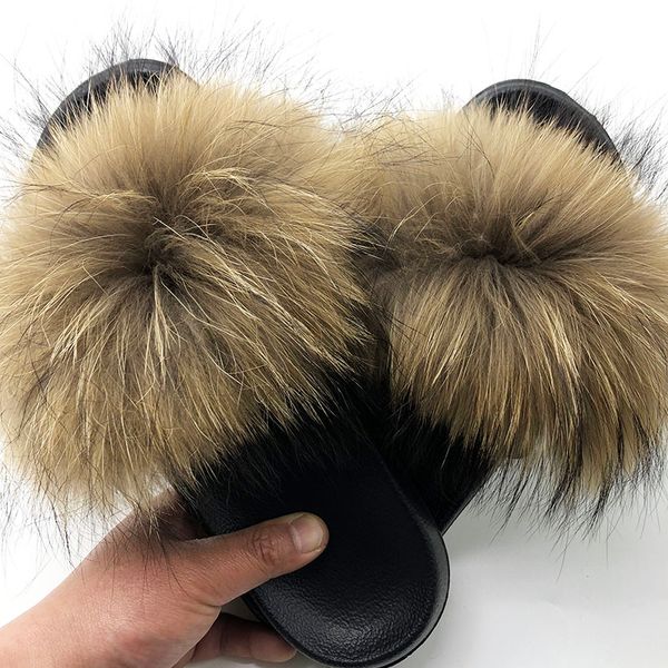 

women fur slippers fashion plush fluffy slippers women beach furry sandals female fur slides woman shoes ladies, Black