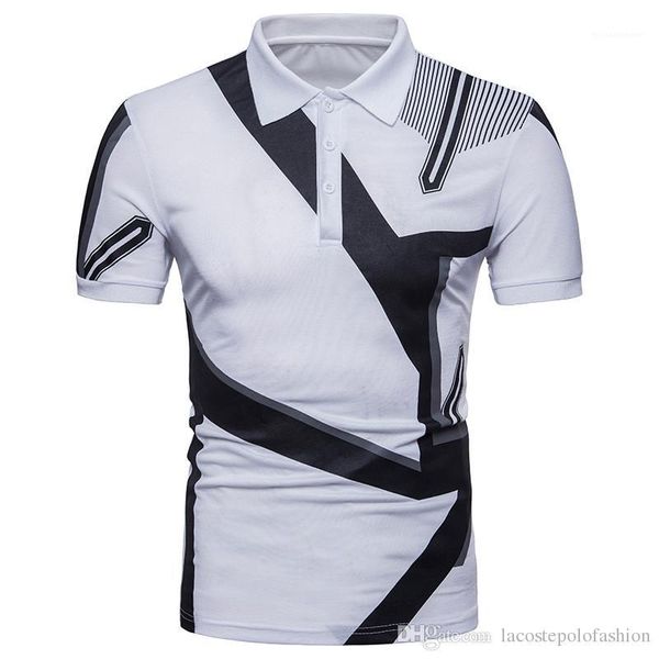 

button sleeve geometric summer casual mens fashion clothes designer homme polo decoration short mens print vrsnp, Black