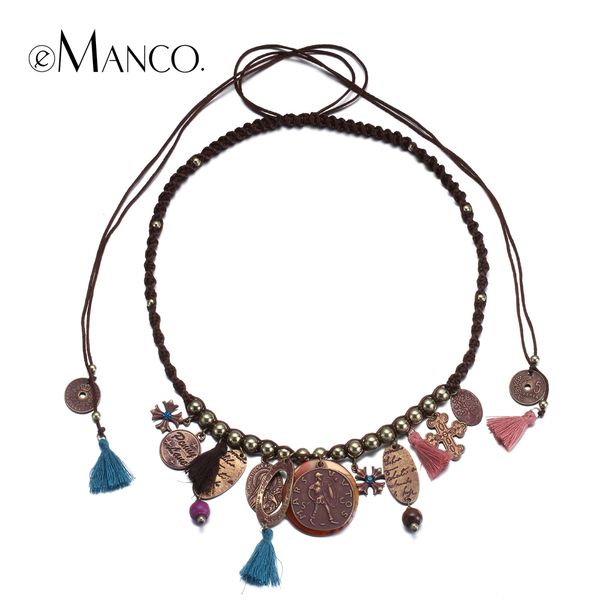 

emanco alloy accessories choker necklaces for women handmade weave adjustable rope necklace tassel coin ethnic jewelry collier y200323, Silver
