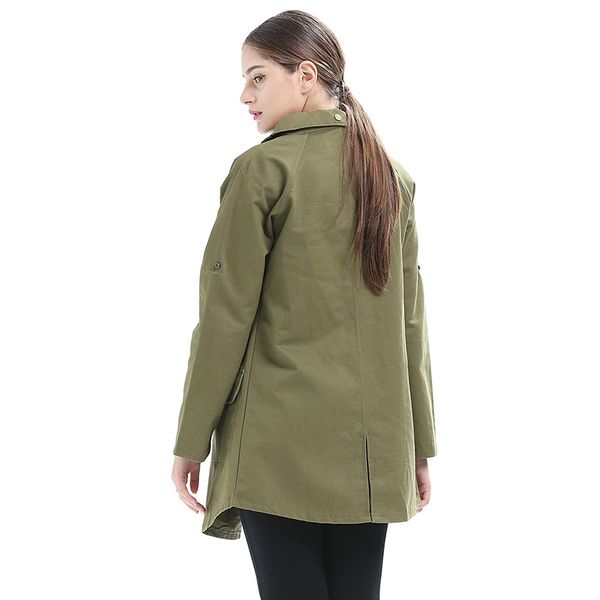 

women' windbreakers long coat turn down collar trench female solid army green pockets button autumn coat abrigos 6q1975, Tan;black
