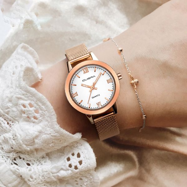 

women watch fashion creative stainless steel mesh belt bracelet watches ladies quartz watch clock zegarek damski &a, Slivery;brown