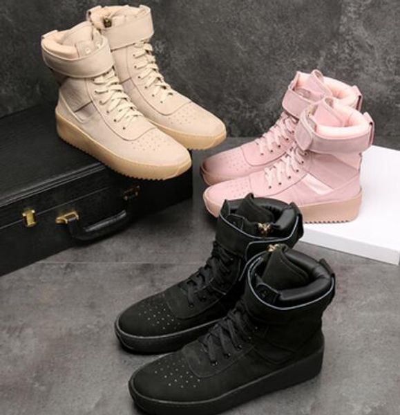 

2019 fear of god military high-sneakers black white leather ankle boot fog jerry lorenzo kanye black nylon running shoes