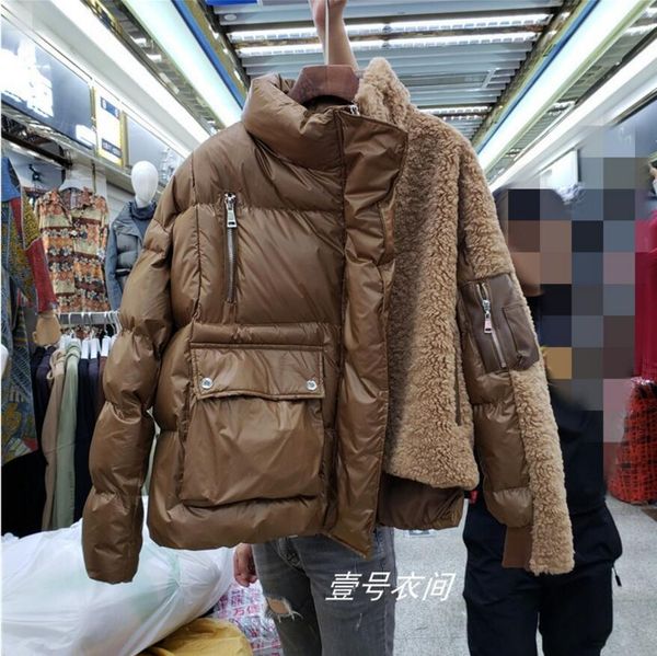 

зимнее пальто женщины теплый хлопка ватник asymmetric lamb шерсть шить короткие parka пальто streetwear студент женский outwear, Black