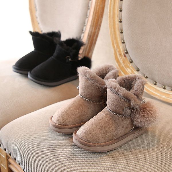 

new children' cotton shoes mink hair rhinestone foot warmer girls winter snow boots soft bottom anti slip 1-3-6 years old, Black;grey