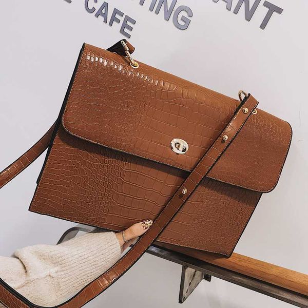 

european fashion female big tote bag 2019 new quality pu leather women's large handbag crocodile pattern shoulder messenger bags