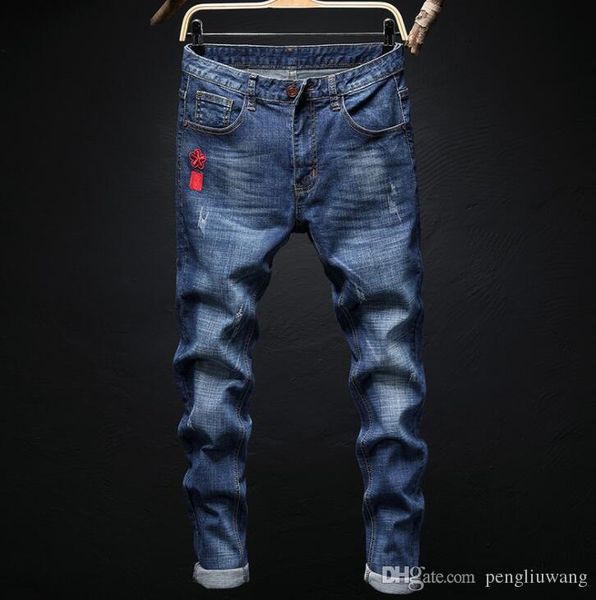 

кальмар вышитый китайский стиль дешевые джинсы мужчины байкер джинсы прямые мужские брюки мужские джинсовые брюки masculino мотоцикл модный, Black