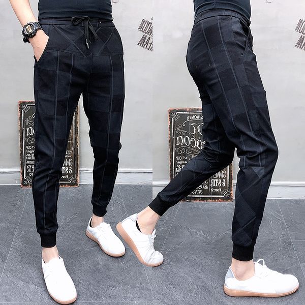 

2019 autum mens joggers pants hip pop casual pencil pant sweatpants trousers streetwear plaid black casual harem pants plus size