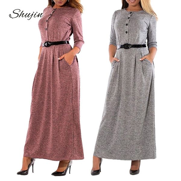 

shujin autumn winter dress charming long sleeve maxi dress women's office work dress plus size women clothing 5xl 6xl robe, Black;pink