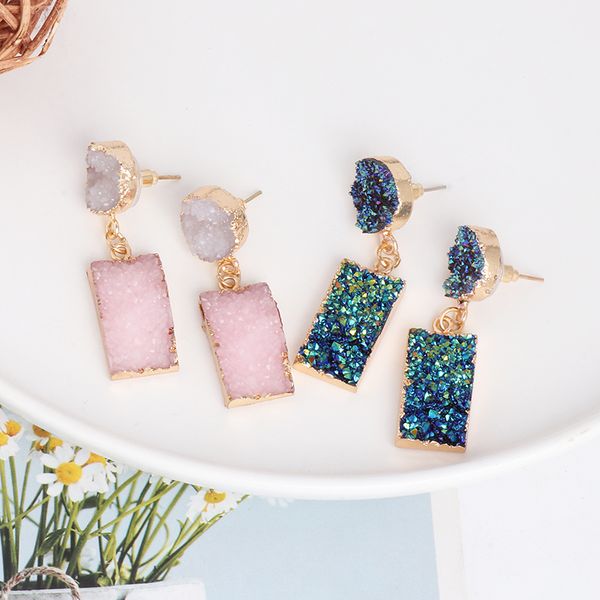 

fashionsnoops druzy earring for women bohemian handmade resin stone geometric drop earrings design jewelry, Silver