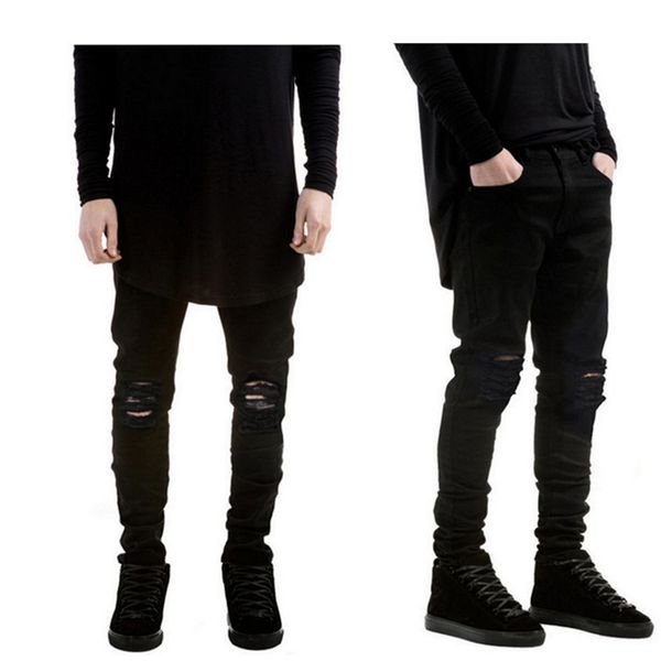 

2018 slim fit destroyed torn jean pants for male black ripped jeans men with holes super skinny famous designer brand trousers, Blue
