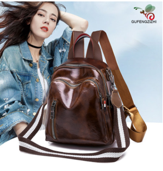

double shoulder bag women new fashion multi-functional pu soft leather schoolbag shopping travel backpack