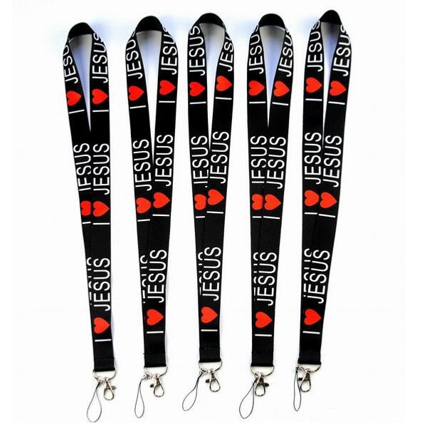 

i love jesus styles neck lanyard for mp3/4 cell phone id card key chain straps black fashion good quality