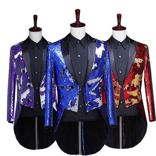 

men suit jacket 2019 new chorus tuxedo blazer stage costumes for singers performance mens dress suits jackets black sequin m, White;black