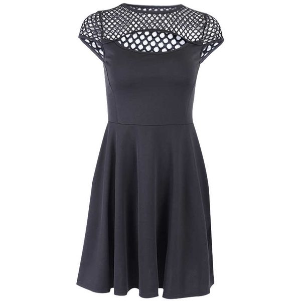 

punk womens dress black mesh breathable patchwork dress summer see-through backless dress skirt