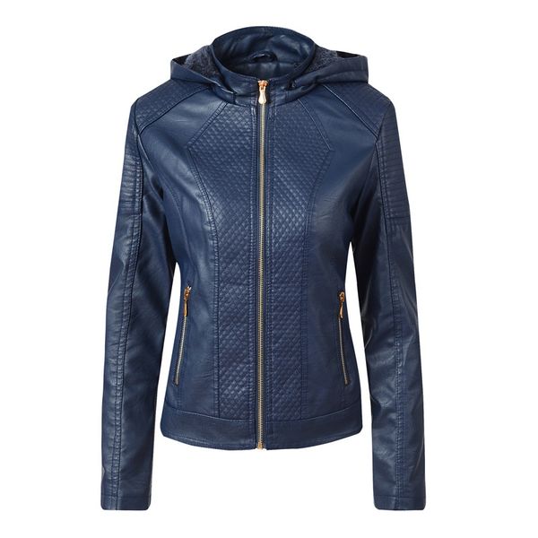 

autumn 2019 slim waist motorcycle chaqueta mujer detachable hooded pu jackets women winter warm flocking outwears wwp224, Black