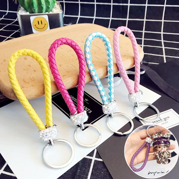 

творческий горный хрусталь плетеный кожаный канат автомобиль брелок кулон мужской и женский талия висит брелок сумка сумка шарм, Silver