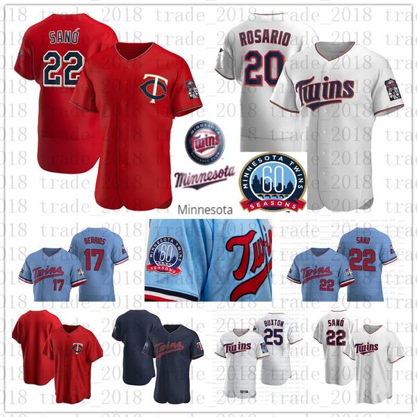 

2020 60th twins baseball jersey josh donaldson puckett berrios astudillo arraez polanco miguel sano byron buxton max kepler cruz rosario, Blue;black