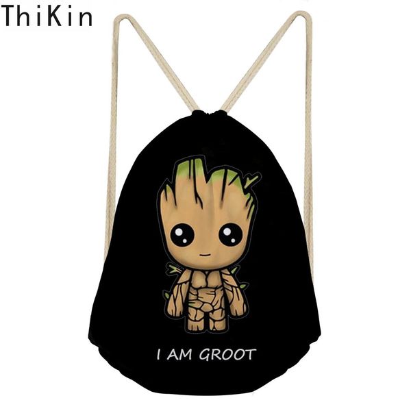 

thikin black cartoon i am groot drawstring backpack for boys cool school bag kids travel backpacks small storage small rucksack