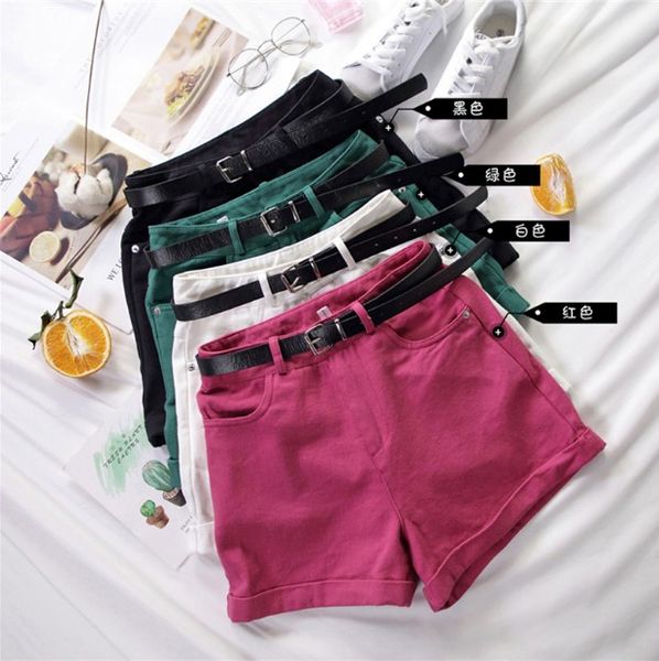 

new red/ green denim shorts women short feminino spodenki damskie jean shorts women summer short pants high waist, White;black