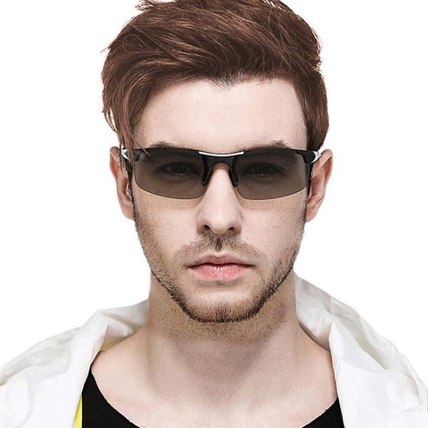 

pchromic polarized sunglasses men semi-rimless sun glasses men driving sports goggle chameleon change color shade 2019, White;black