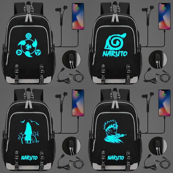 

luminous blue uzumaki naruto usb headphone jack boy girl kids school bag women bagpack canvas men backpack packsack bookbag