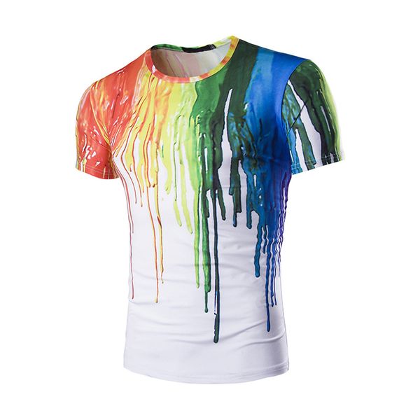 

летняя мода новый стиль мужчины прохладная краска забрызгана 3d печатных мужская футболка с коротким рукавом круглый воротник, White;black