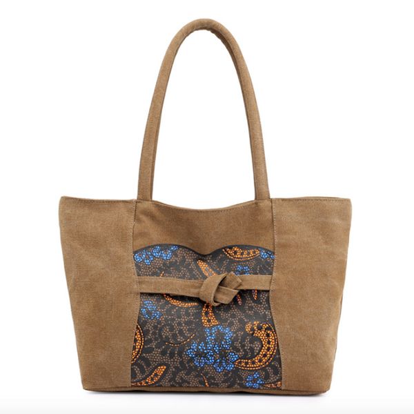 

women's canvas handbags female hobos single shoulder bags vintage appliques multi-pocket ladies totes bolsas