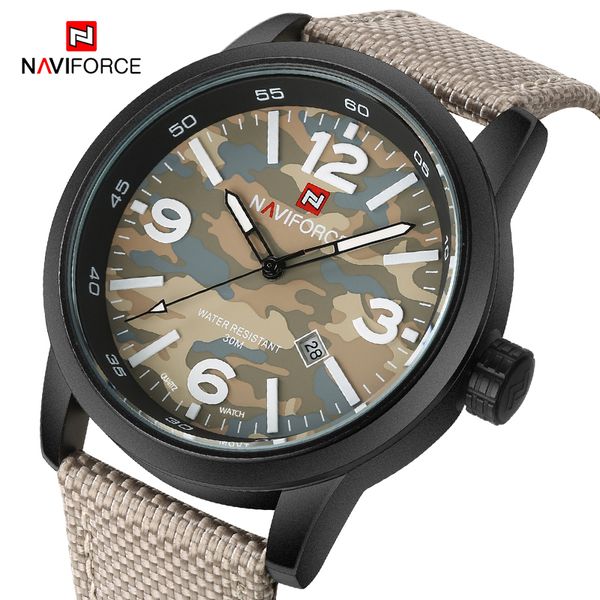 

naviforce men's sports watch men quartz waterproof wristwatch male nylon strap watches relogio masculino, Slivery;brown