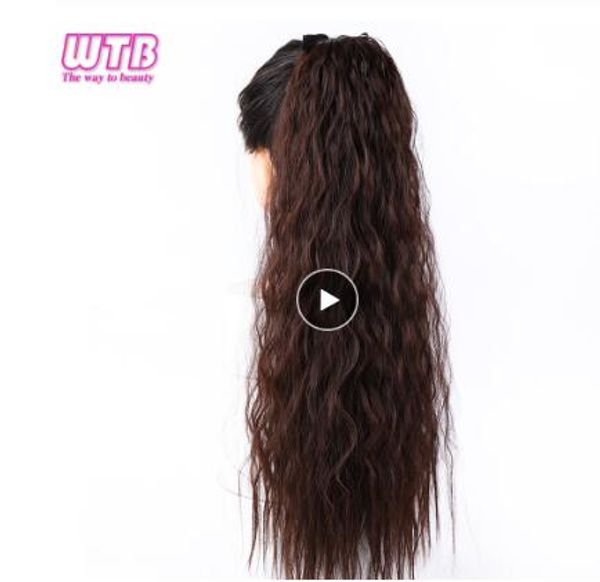 

22inches long corn curly fake hair pieces drawstring ponytail extensions for women synthetic high temperature fiber clip in hair extensions, Black;brown