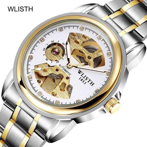 

automatic mechanical watchtwo-sided hollow waterproof luminous business belt watch pointer stainless steel watch zf9950, Slivery;brown
