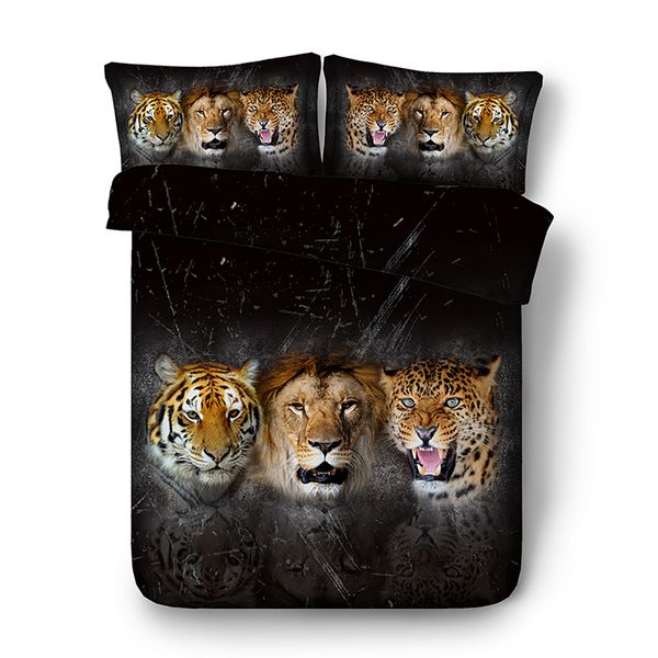 3d Tiger Lion Leopard Print Duvet Cover With Pillow Shams Bedding