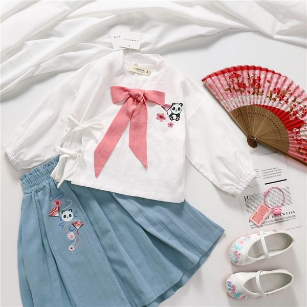 

tonytaobaby новинка мандарин воротник детские наборы осеннее платье новые дети увлекательный китайский hanjacket костюм девушки одежда t2004, White