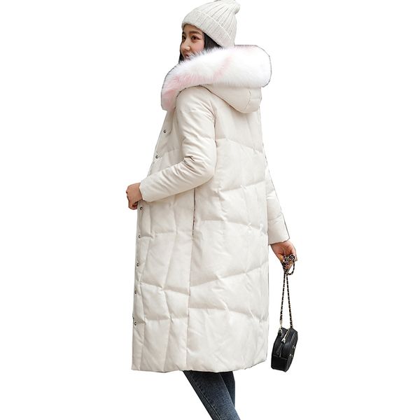 

fashion hundred-ride 90%white duck down down jacket 2019 new medium-length winter thicken slim fit jacket fur collar hooded coat, Black