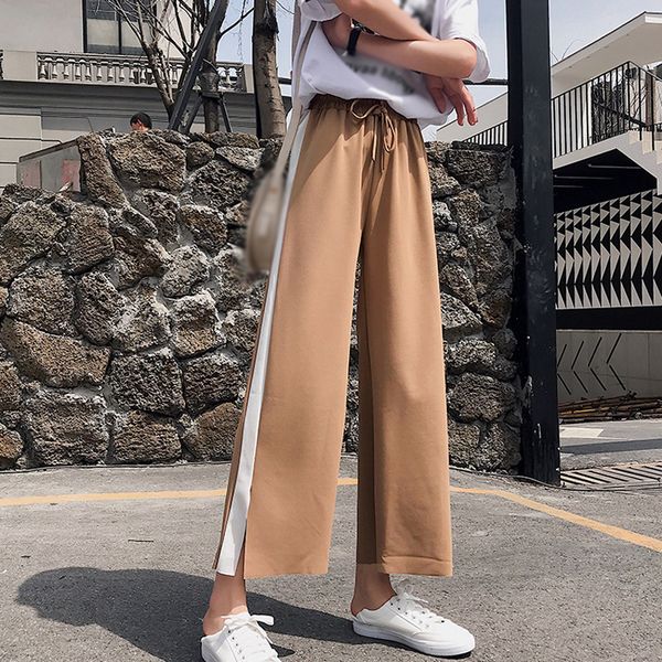 

women wide leg pants casual loose solid bottom fashion flared high waist ladies trouser, Black;white