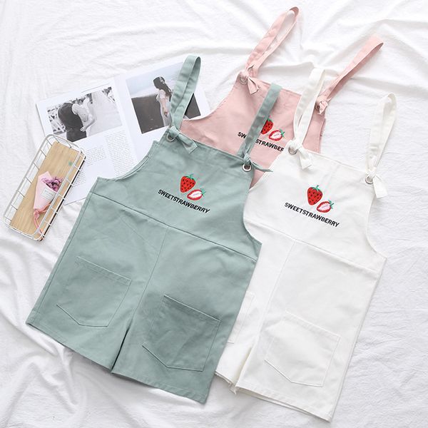 

2019 new women denim shorts high waist harajuku shorts strawberry embroidery kawaii cute sweet overalls female #t026, White;black